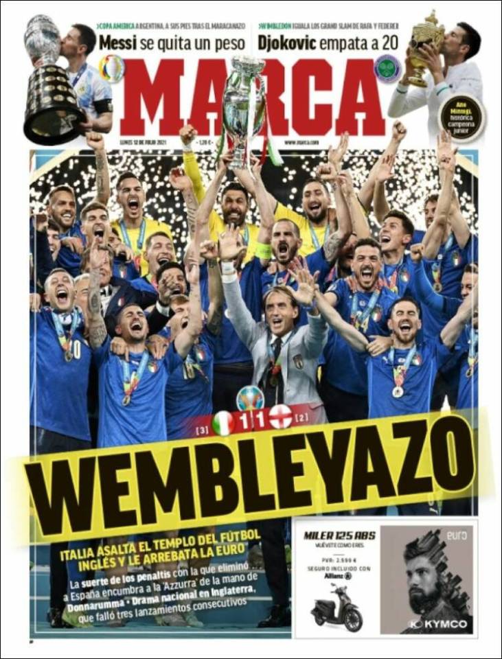 Marca in Spain led with Italy's joy