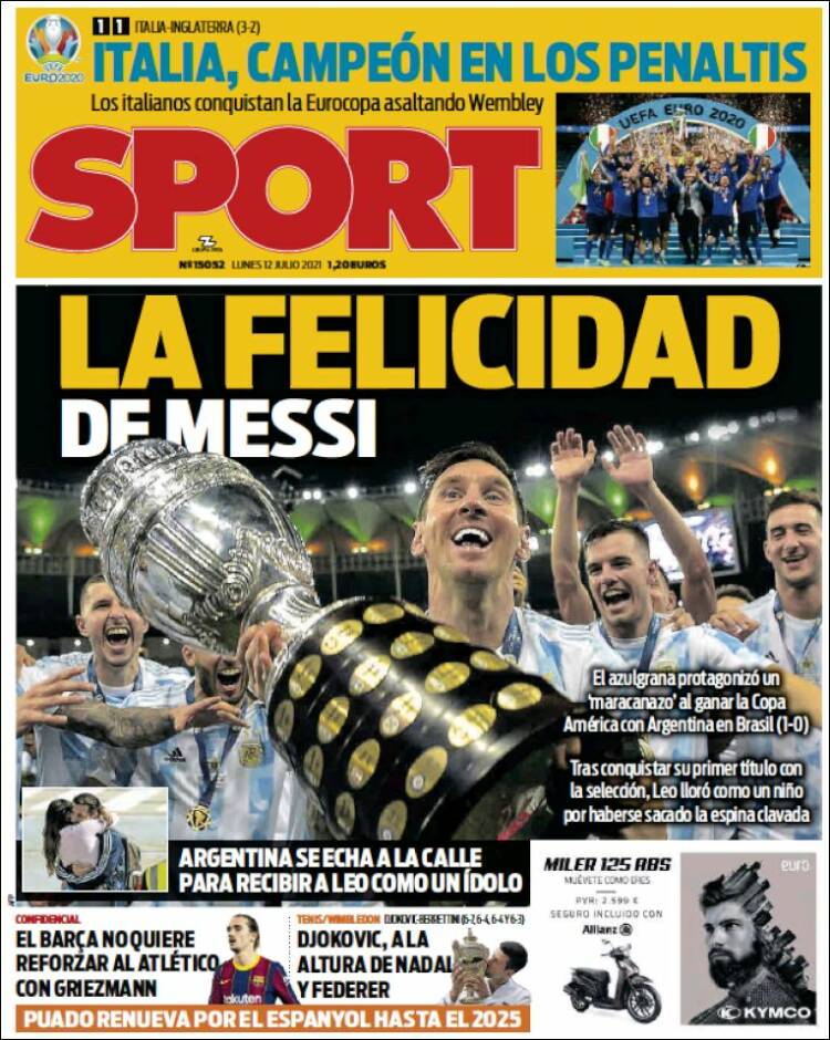 Sport also focused on Messi's triumph