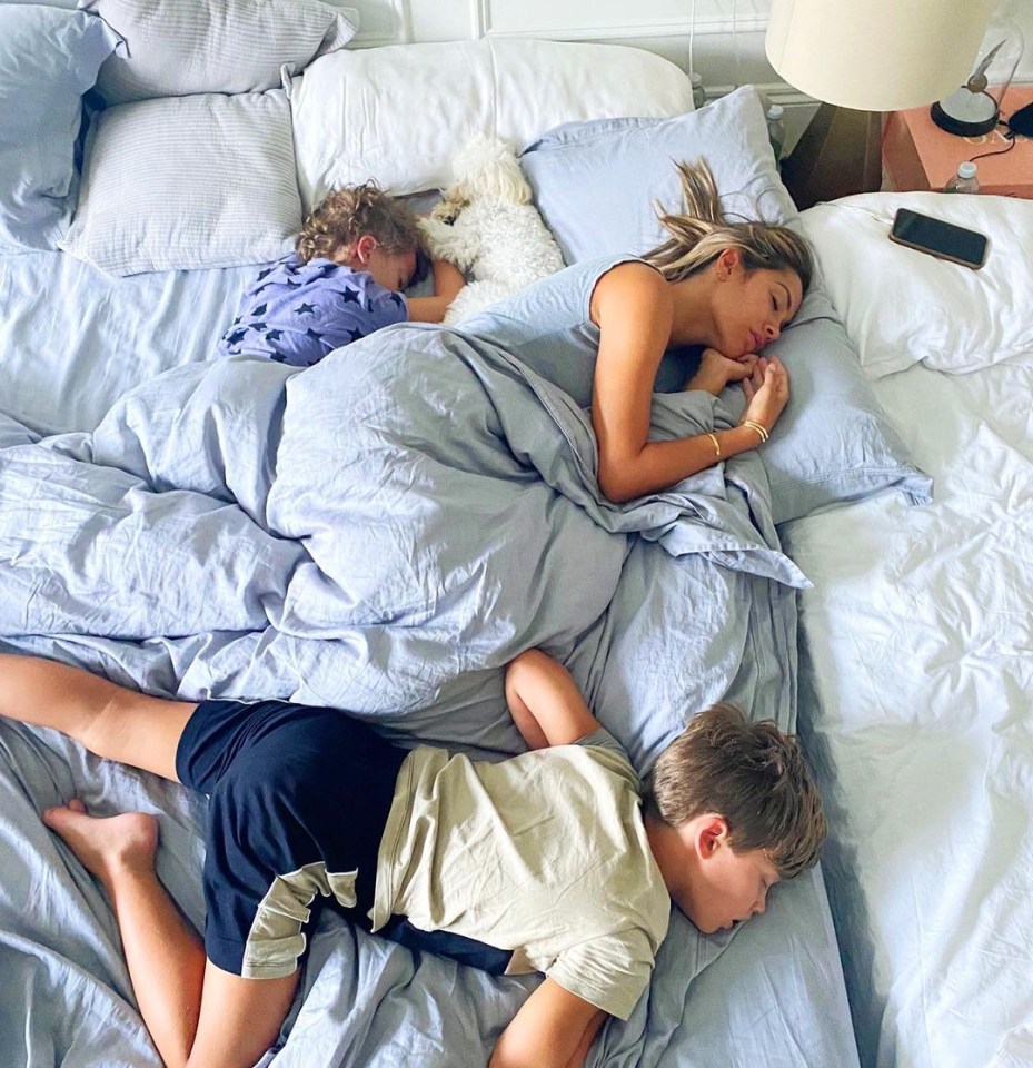 It's often a hectic bedtime for the star, whose sons sometimes share her crisp blue and white sheets