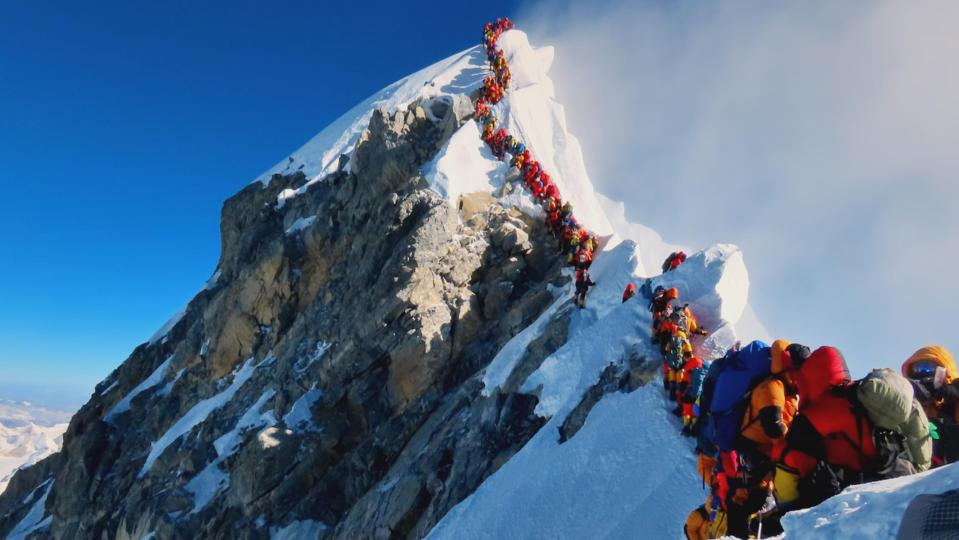 Heavy traffic at the top of Everest