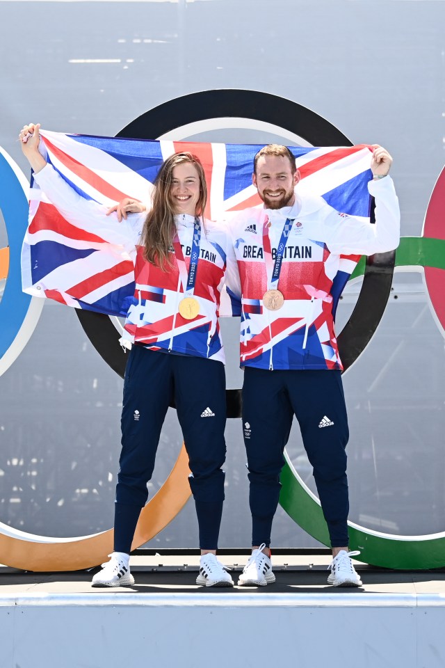 Charlotte Worthington (Gold) and teammate Declan Brooks (Bronze) of Great Britain after both won medals in their BMX freestyle finals at the Olympics