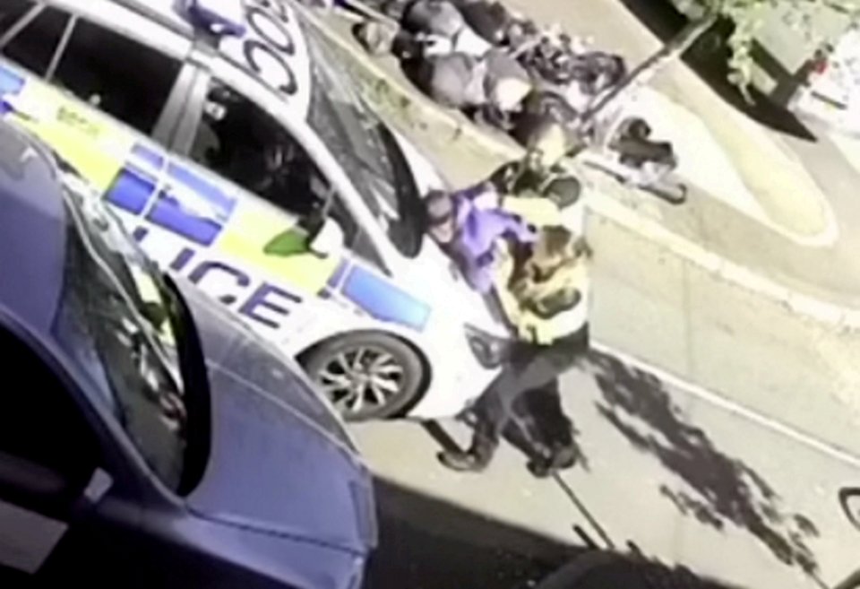 The PC was captured on CCTV slamming a cyclist onto a bonnet before repeatedly punching him