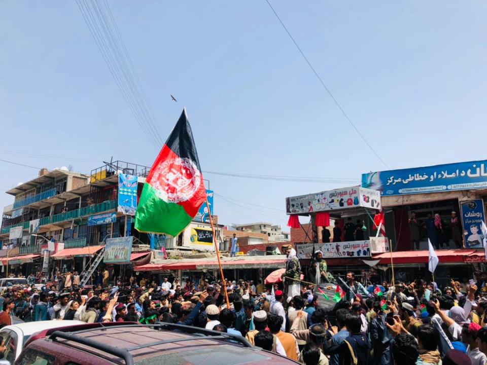 Protests march and rally in Khost, the largest city in southeastern Afghanistan in support of the national flag