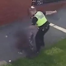 The cop was seen punching and kicking a teen a day after he also attacked an innocent cyclist while on duty