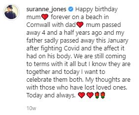 Suranne shared this touching tribute on her mother's birthday in May