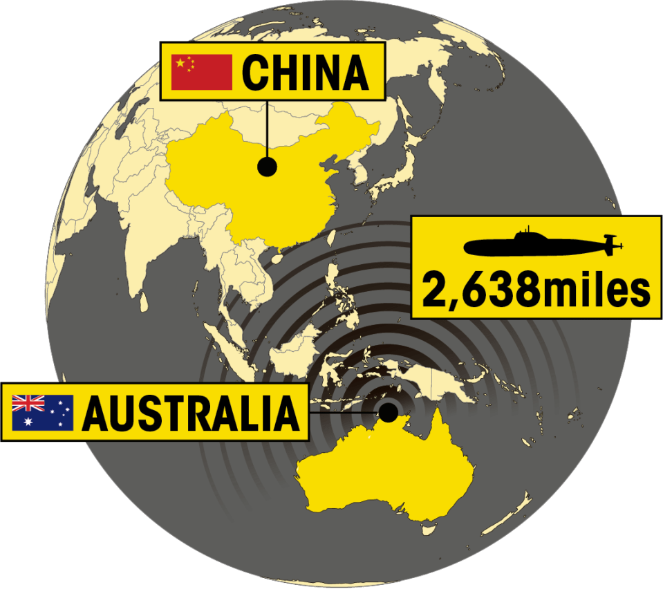Map showing the AUKUS subs' operating range from Australia