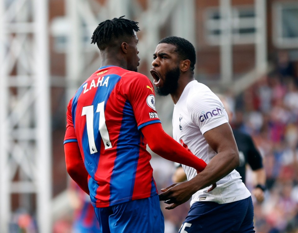Tanganga received his first yellow for a challenge and altercation with Zaha