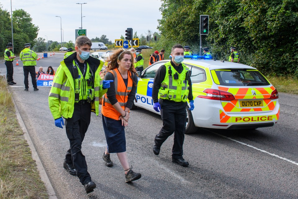 Essex Police said they had made several arrests at the road blockage at Junction 31 for Lakeside