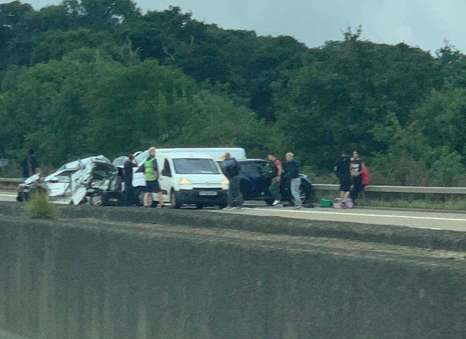 Police rushed to a car crash at Junction 9 of the M25 involving four vehicles - but it is unclear if this is related to the protests