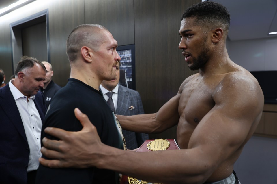 Oleksandr Usyk pictured post-fight with Anthony Joshua