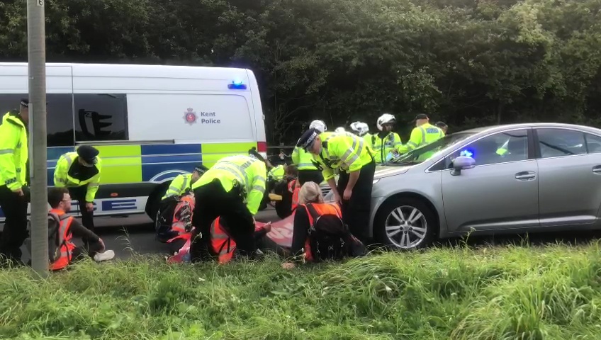 Officers swarm Insulate Britain eco warriors on the M25 at Junction 3 in Kent