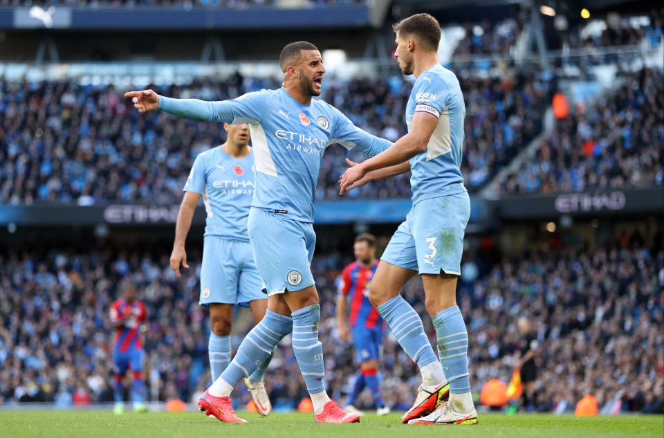 Kyle Walker exchanged words with Ruben Dias during the opening 45 minutes