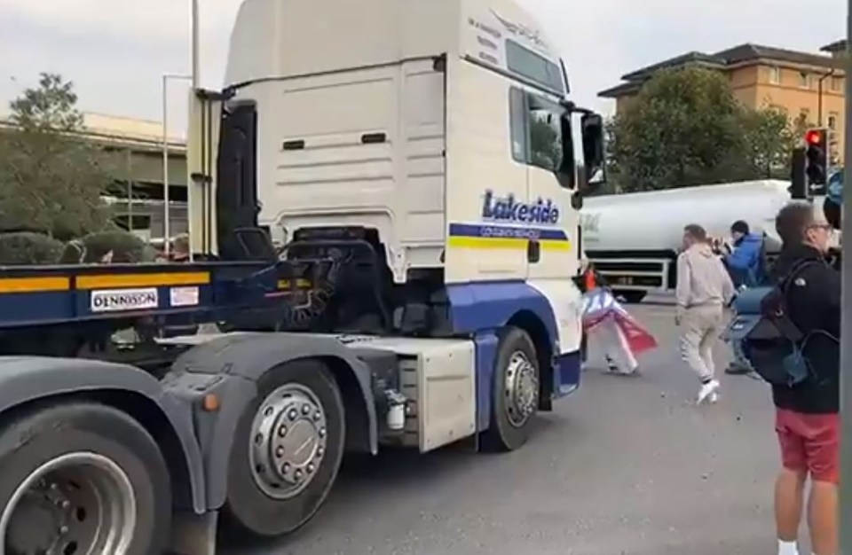 One lorry driver was blocked by the demonstrators