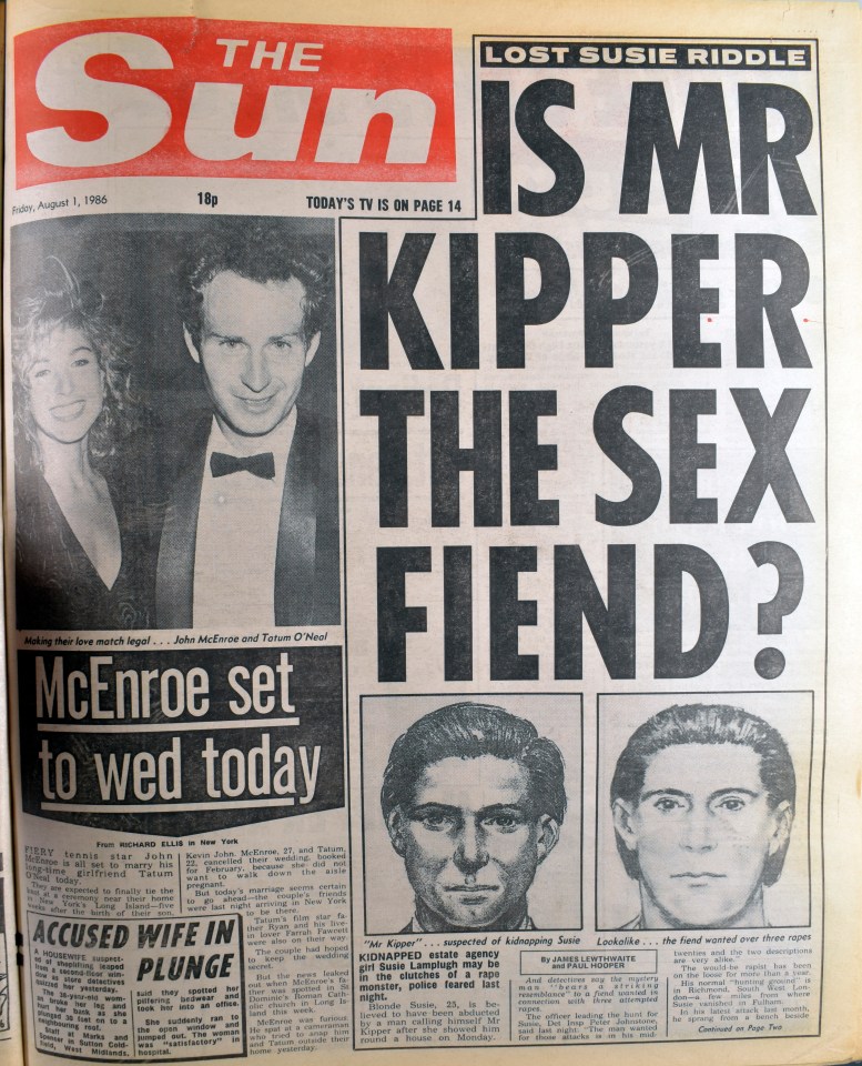 The Sun covered the story when estate agent Suzy went missing in 1986
