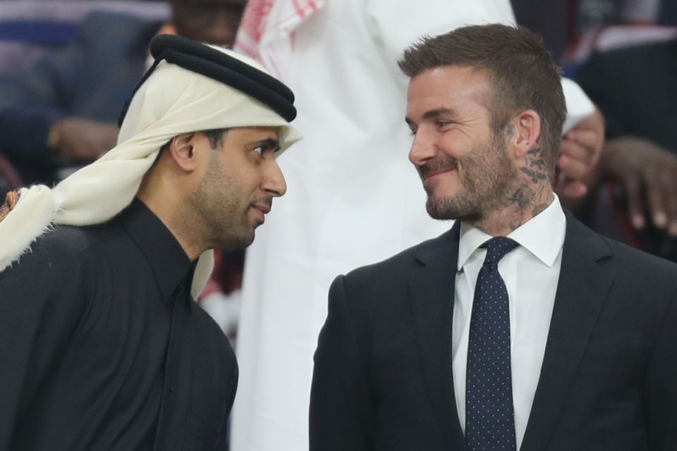 The football star will net £150million after signing a deal worth £15million a year over the next decade, here with its Qatari chief Nasser al-Khelaifi