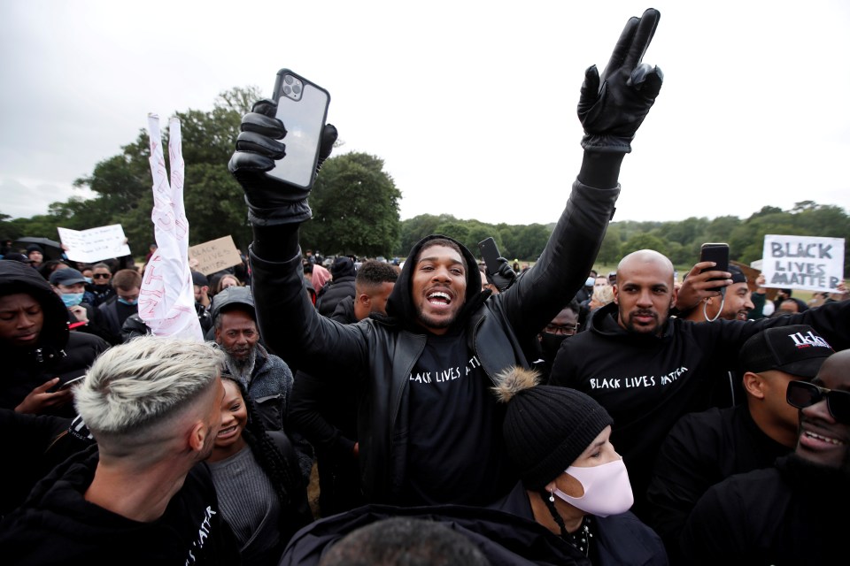 Anthony Joshua during a Black Lives Matter protest in Watford in 2020