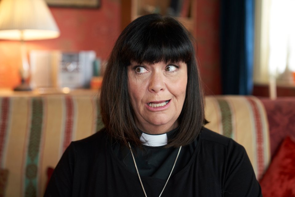 Dawn's signature hairstyle both on and off screen was a glossy dark bob - pictured as The Vicar of Dibley