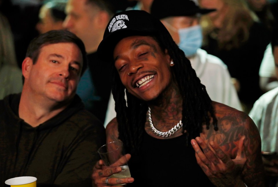 Rapper Wiz Khalifa is seen in the stands T-Mobile Arena, Las Vegas,