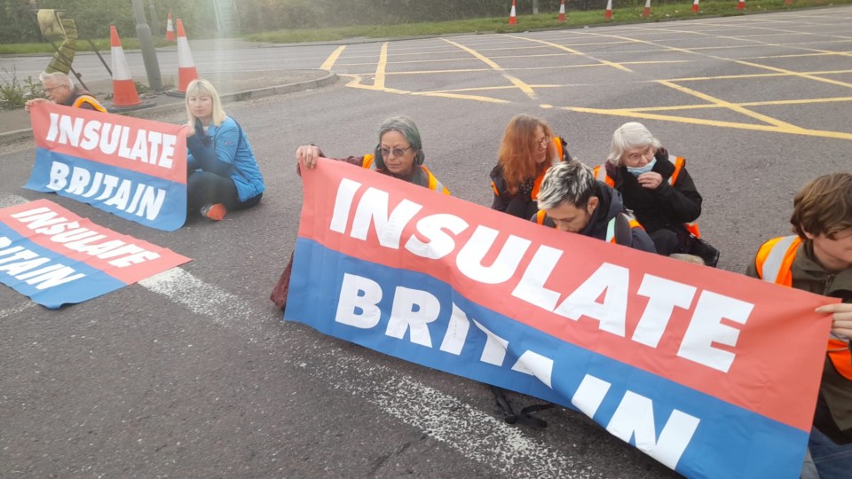 Insulate Britain blocking the M25 at junction 31, near to the Dartford Crossing in Thurrock, Essex
