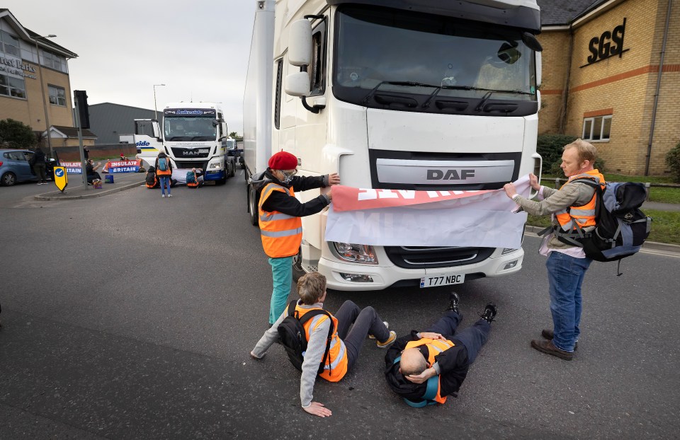 A lorry desperately to get past in the demonstrations today