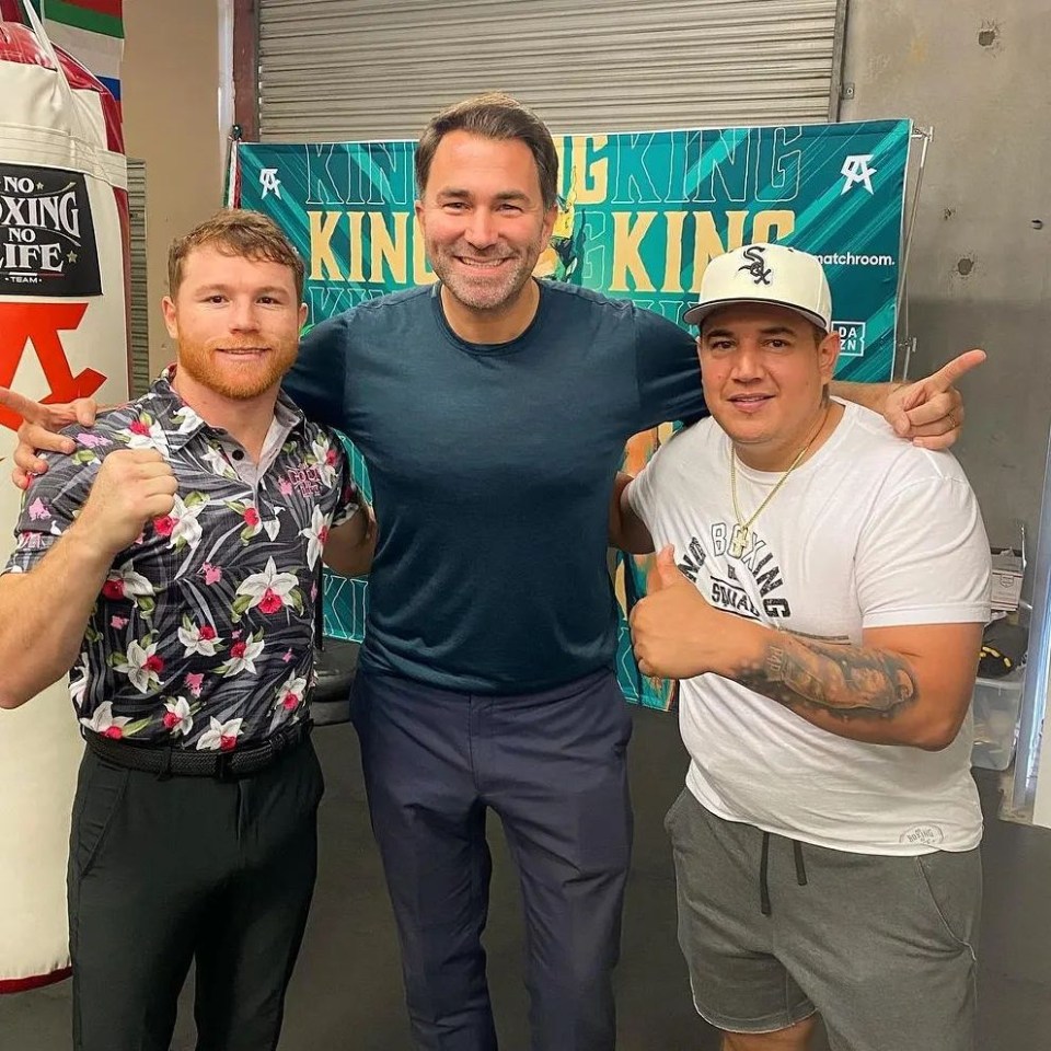 Canelo Alvarez, promoter Eddie Hearn and trainer Eddy Reynoso