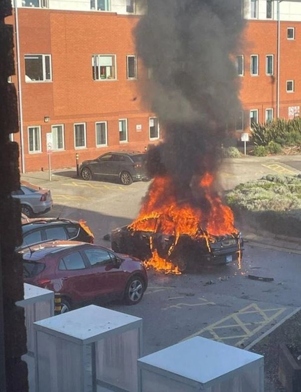 Smoke billowed from the car in the moments after the explosion