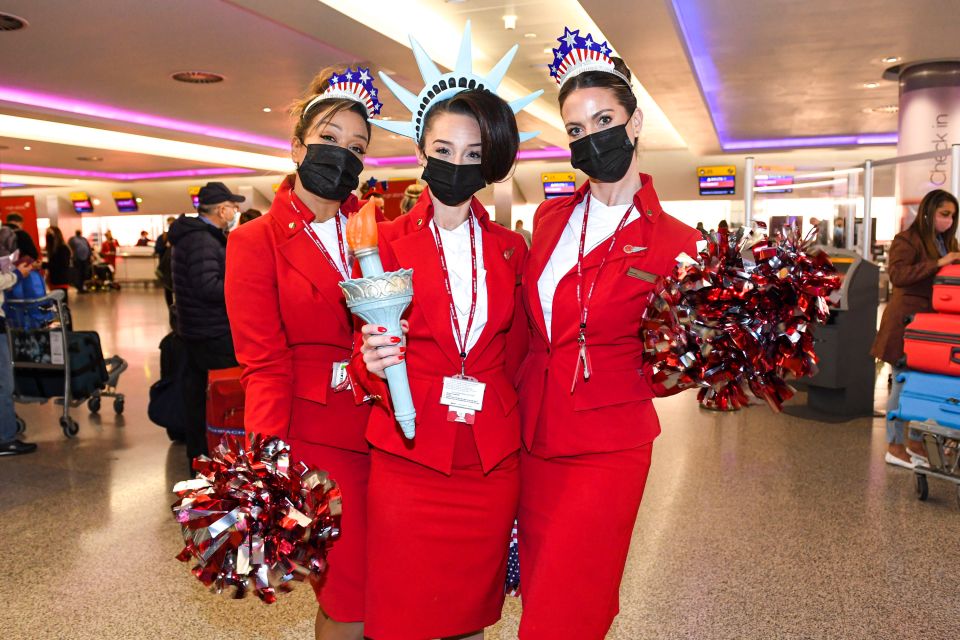 Virgin Atlantic cabin crew celebrate as America opens its borders to fully-jabbed Brits