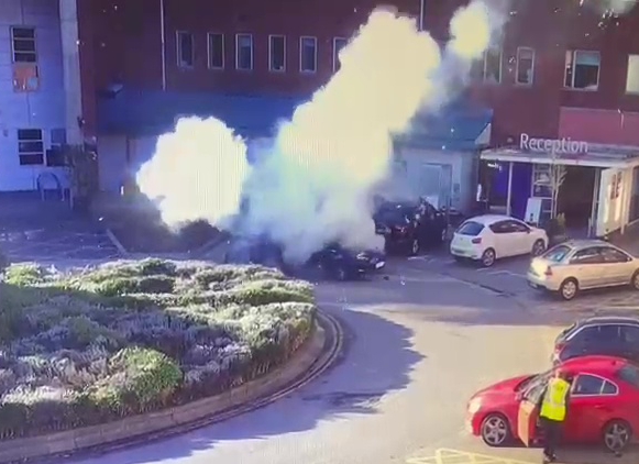 Footage shows the moment the car exploded 
