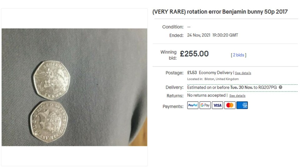It's worth noting that only two bids were placed on the coin, so change experts may be skeptical if the coin sold for as much as it said it did