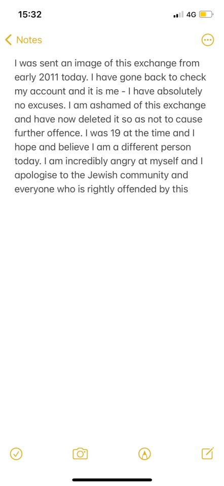 Rafiq posted this apology on his social media channels