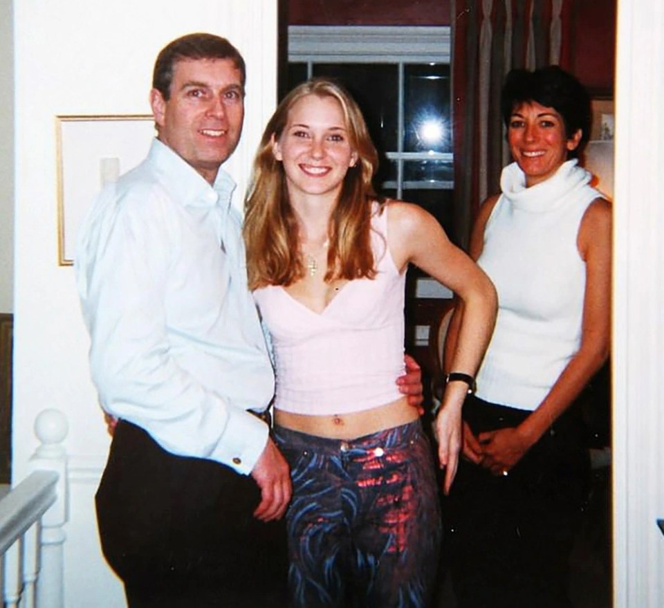 Ghislaine Maxwell pictured alongside Prince Andrew and Virginia Roberts