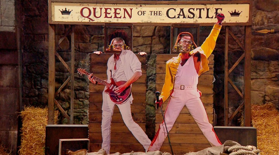 Adam Woodyatt and Simon take part in the Queen of the Castle challenge