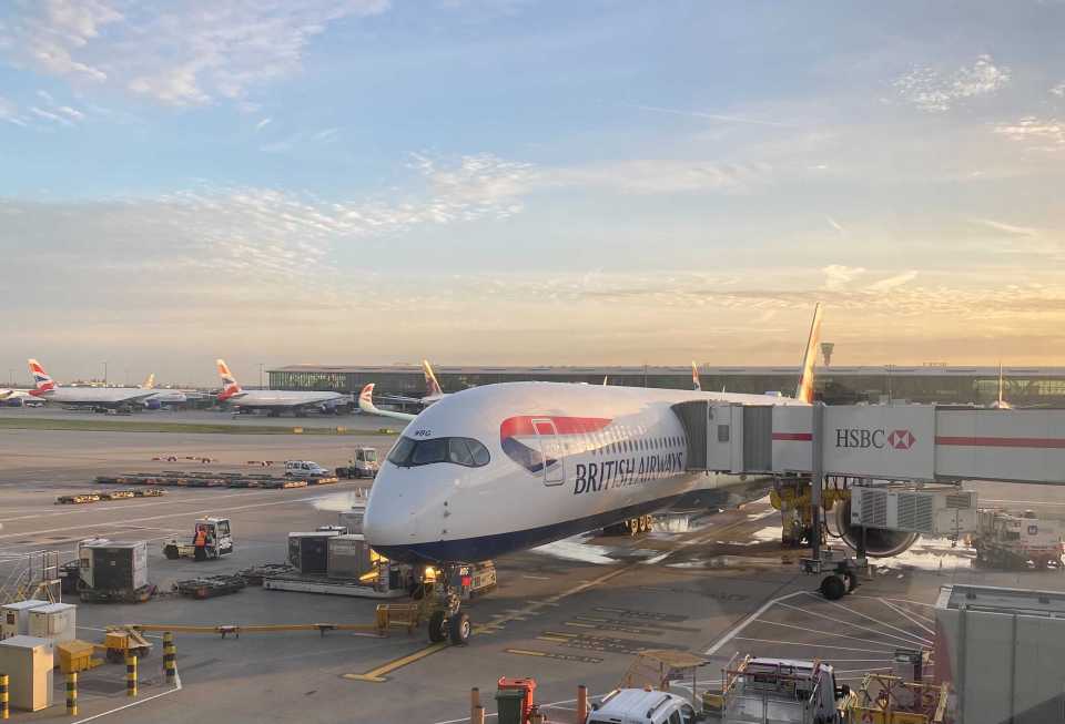 The BA plane waiting to board passengers en route to JFK this morning