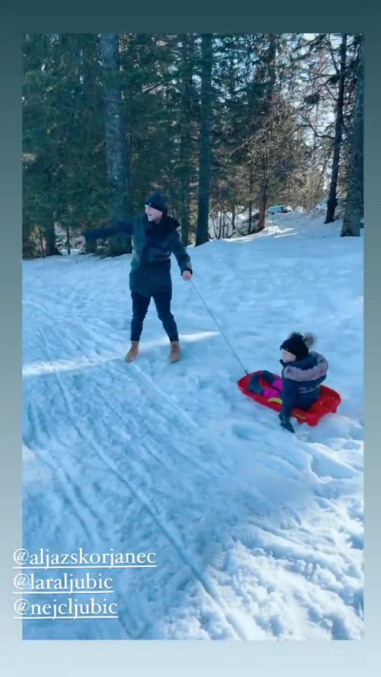 Aljaz pulled their neice Zala around on a sledge