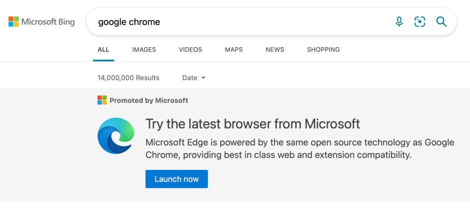 Microsoft is targeting people trying to download Google Chrome