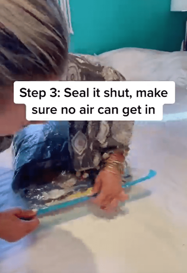 Then she sealed the bag shut and made sure all the air was out