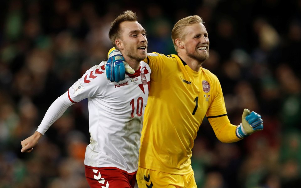 Christian Eriksen and Kasper Schmeichel in 2018