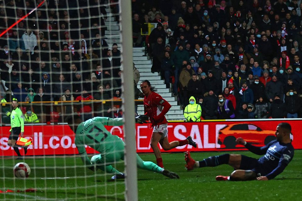 The forward rifles the ball beyond Zack Steffen