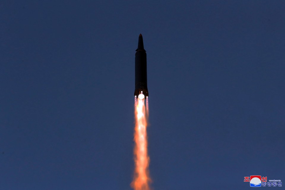 An image released by North Korean media showing the missile being launched