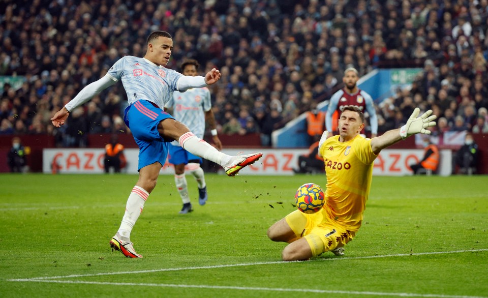 Red Devils youngster Mason Greenwood missed a number of chances at Villa Park