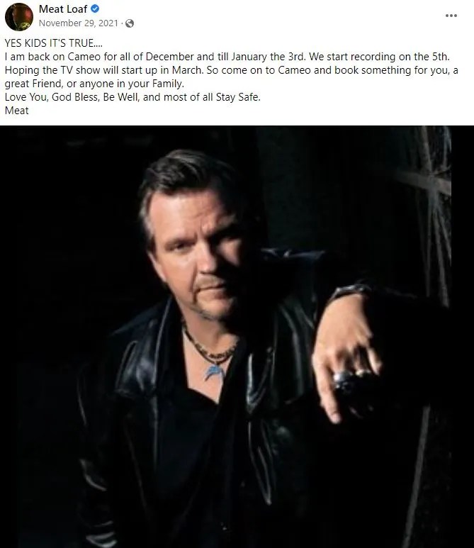 Meat Loaf's last Facebook post told of his excitement at recording a new album and TV show