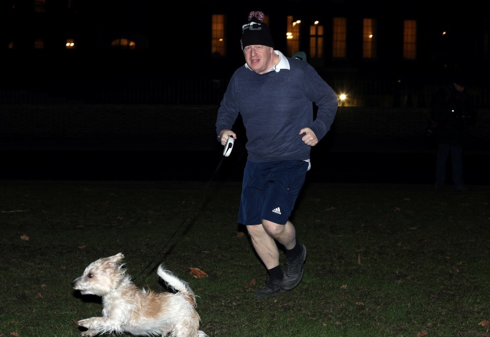 Boris Johnson running with dog Dilyn today