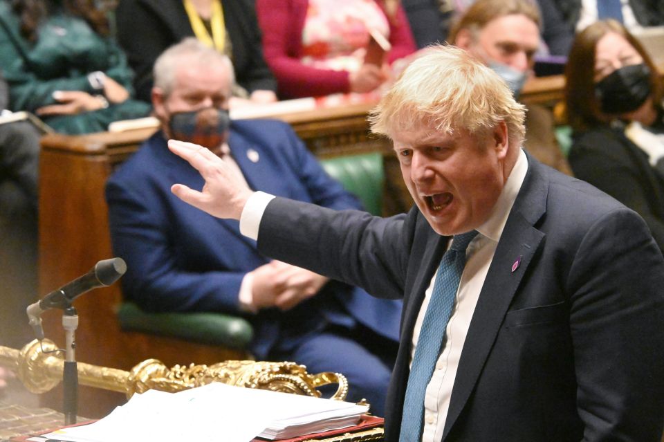 Boris Johnson at PMQs today  where he faced furious questions about gatherings in No10