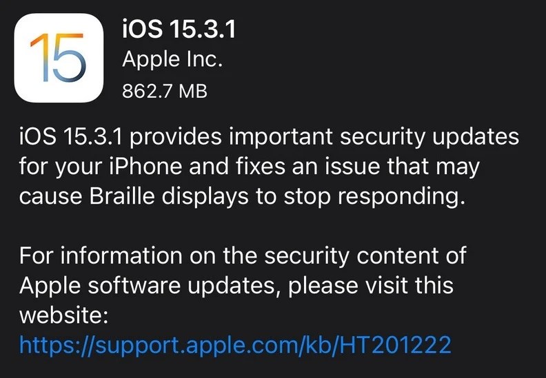 The update notice that appears on iOS
