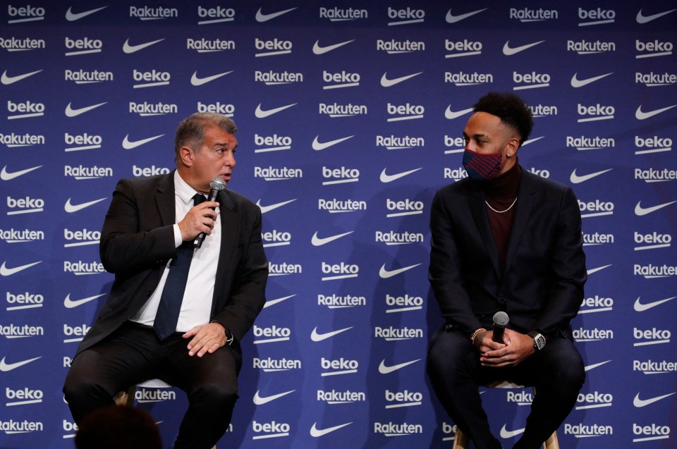 Aubameyang, 32, was formally introduced by Joan Laporta