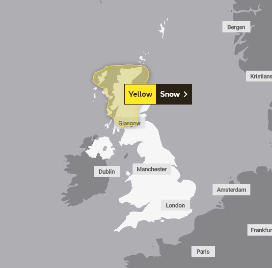 Snow showers are expected to pack in on Saturday night across Scotland