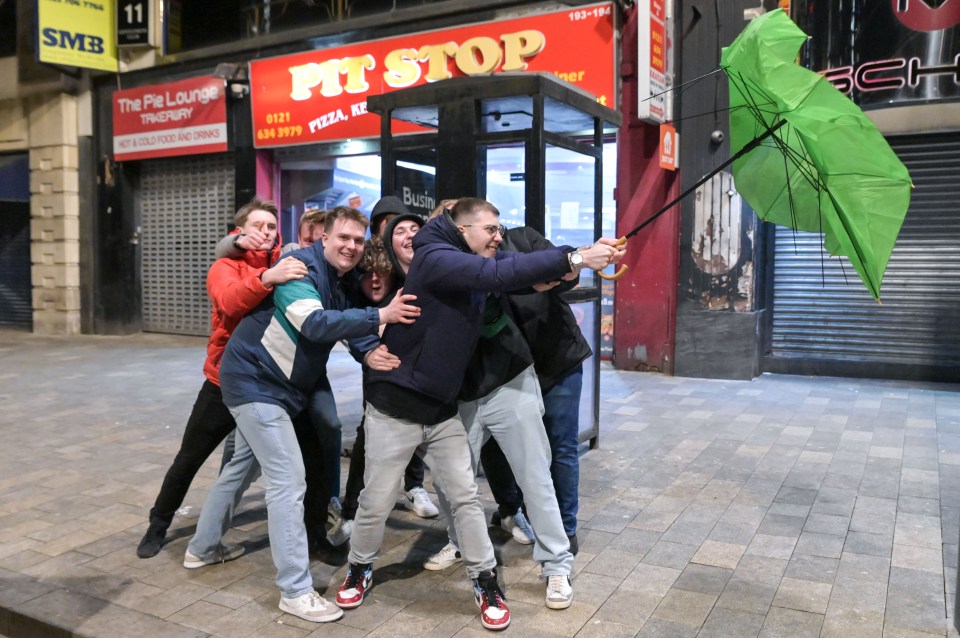 Friends in Birmingham did their best to shelter from the storm