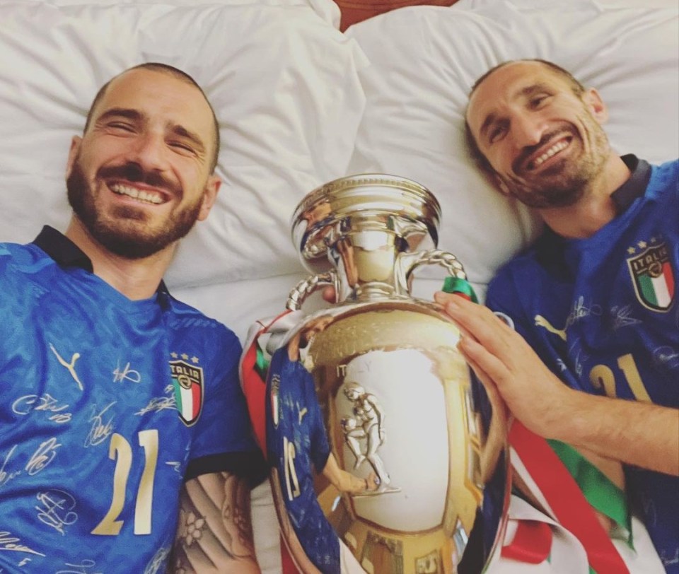Bonucci and Chiellini celebrated with the Euro 2020 trophy in bed together - they won't have slept as well on Thursday night