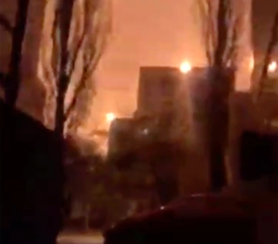 Explosions light up in the night sky in Kyiv