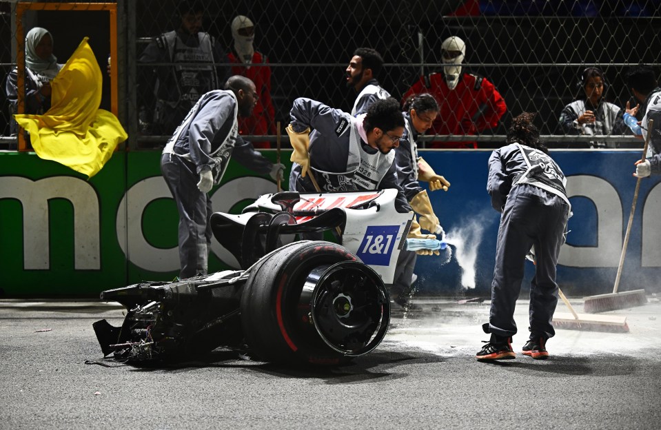 The sheer impact of the crash caused Schumacher's car to fall apart